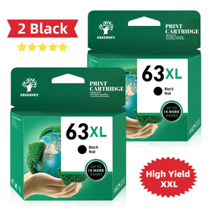 Greensky 63XL Black Ink Cartridge Replacement for HP Printer Ink (Black, 2-Pack)