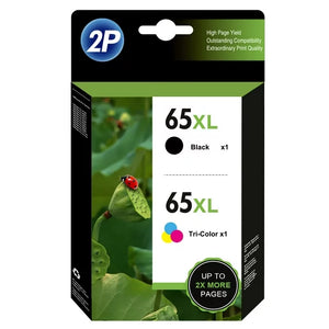 65XL Ink Cartridge for HP Printer (1 Black, 1 Tri-Color, 2-Pack)