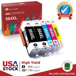 High Yield XL 564 Ink Cartridges Replacement for HP (Black Cyan Magenta Yellow,5Pcs)
