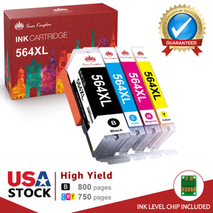 High Yield 564XL Printer Ink Cartridges Replacement for HP (Black Cyan Magenta Yellow,4Pcs)