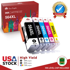 High Yield XL 564 Ink Cartridge Replacement for HP Printer(Photo-Black Black Cyan Magenta Yellow, 5Pcs)