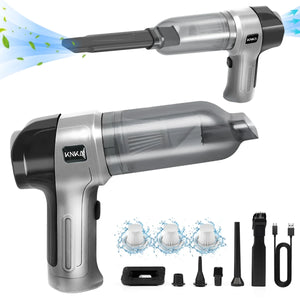 KNKA Car Vacuum Cleaner, 9000PA Handheld Vacuum Cordless with 3 HEPA Filter, 3 in 1 Mini Vacuum Cleaner with Multi-Nozzles for Car, 2 Speed Adjustable Car Vacuum Portable Cordless, Silver
