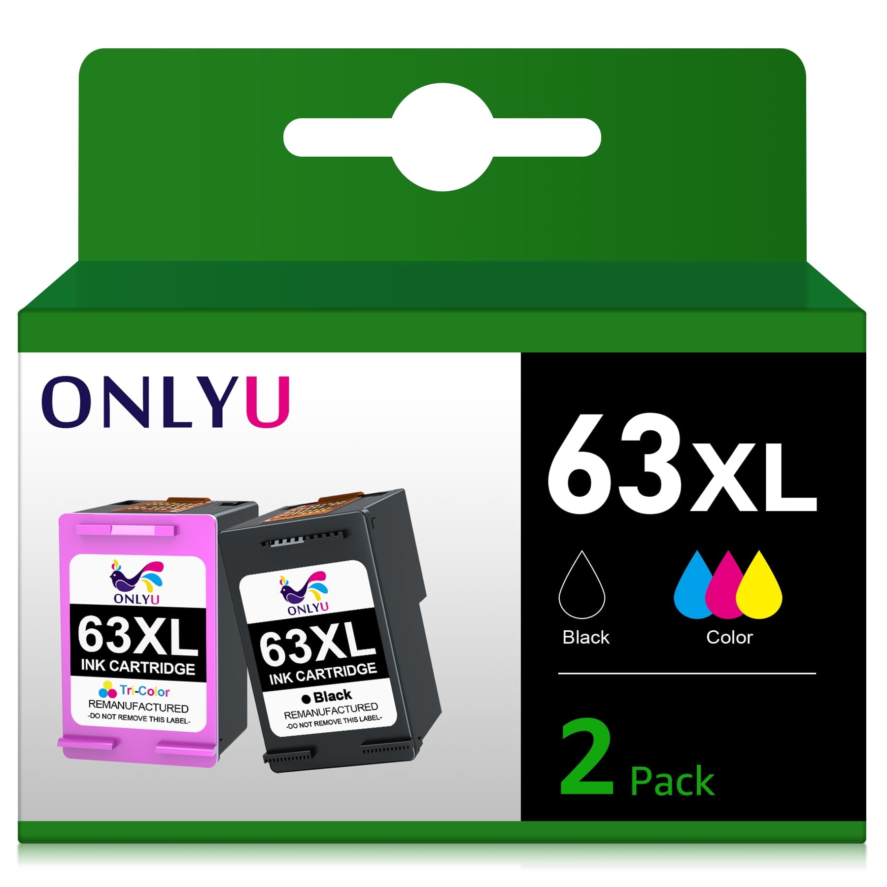 ONLYU High Yield 63XL Ink Cartridge Black and Color Combo Pack Replacement for HP Printer