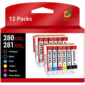PGI-280XL CLI-281XL Ink Cartridges Replacements for CanonPrinters-12 Pack (Include Photo Blue)
