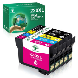 High Yield 220XL Ink Cartridges Replacement for Epson（ Black Cyan Magenta Yellow 5 Pack）