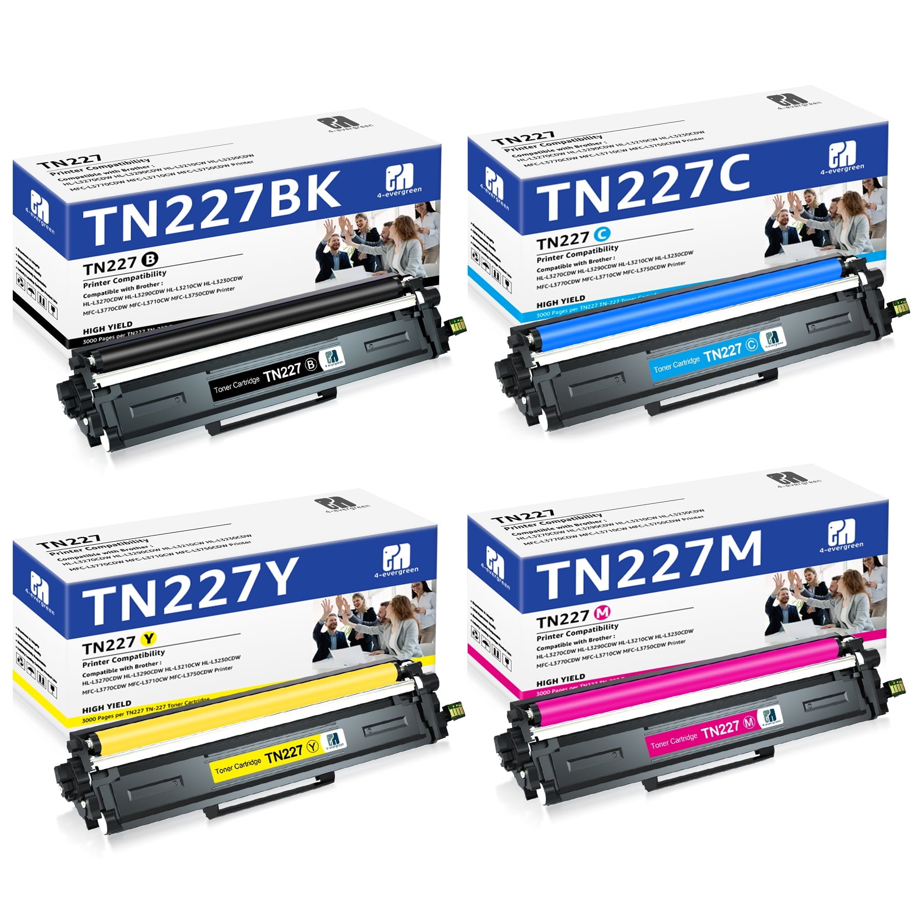 TN227 Toner Cartridge Replacement for Brother Printer High Yield (4 Pack TN-223BK/C/M/Y )