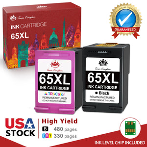 High Yield Printer Ink 65 Black and Color -2 Pack