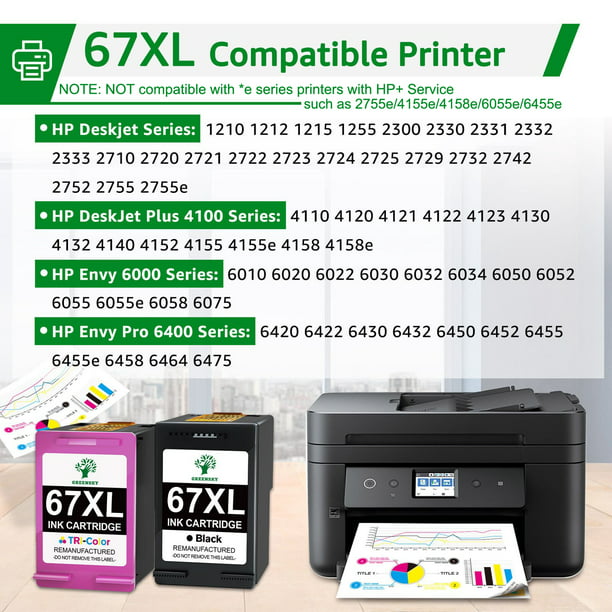 Greensky Printer Ink 67XL Replacement for HP 67 Black
