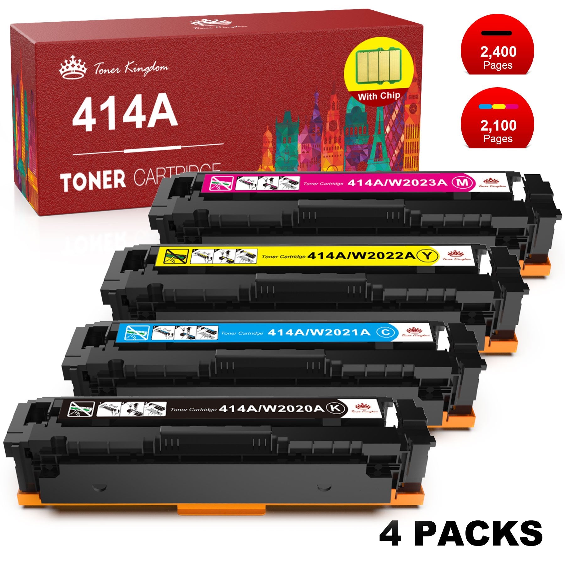 414A Toner Cartridge (With Chip) Compatible Toner Cartridge Replacement-4 Pack