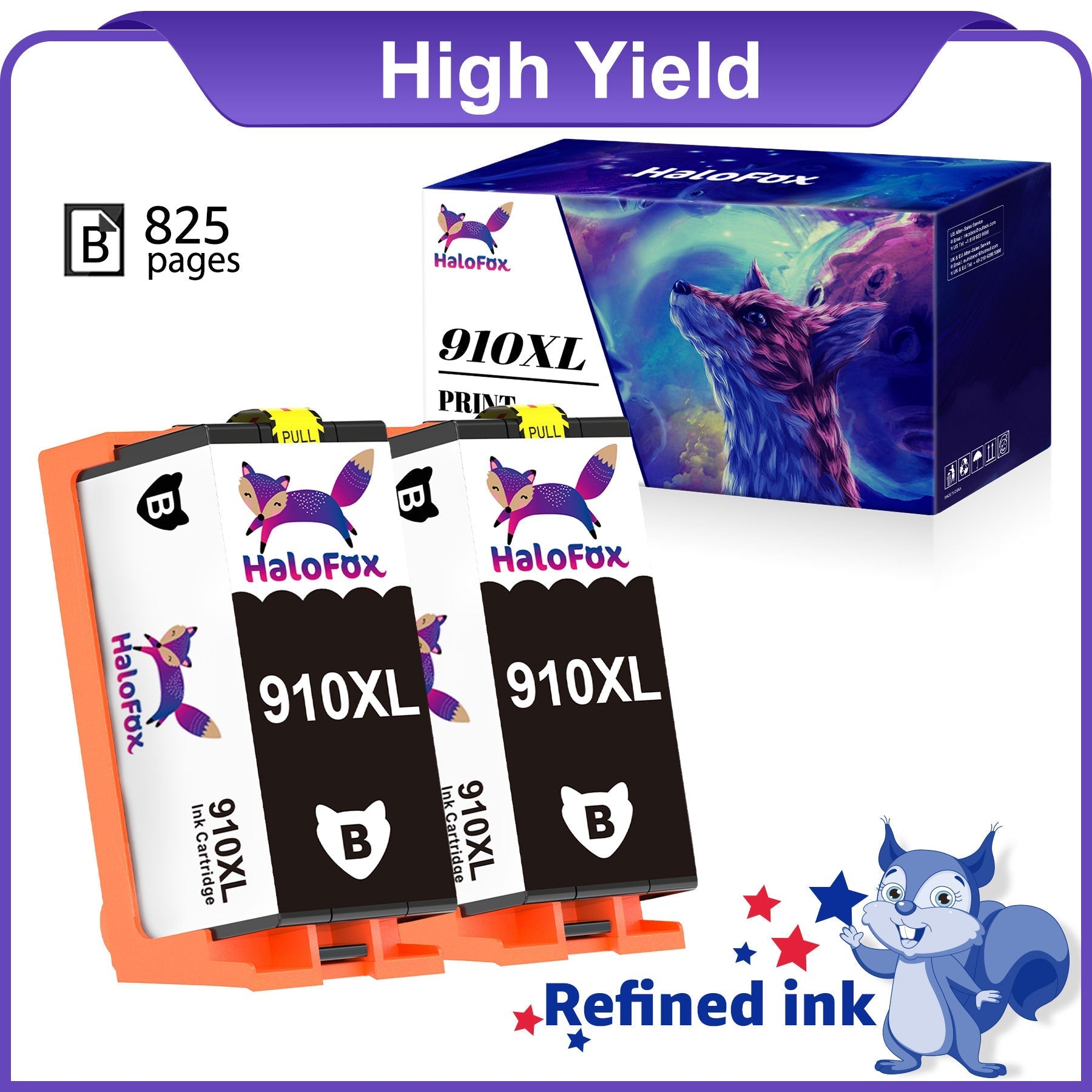 Halofox 910 XL Black Ink Replacement for HP 910 Ink Cartridge (2 Pack)