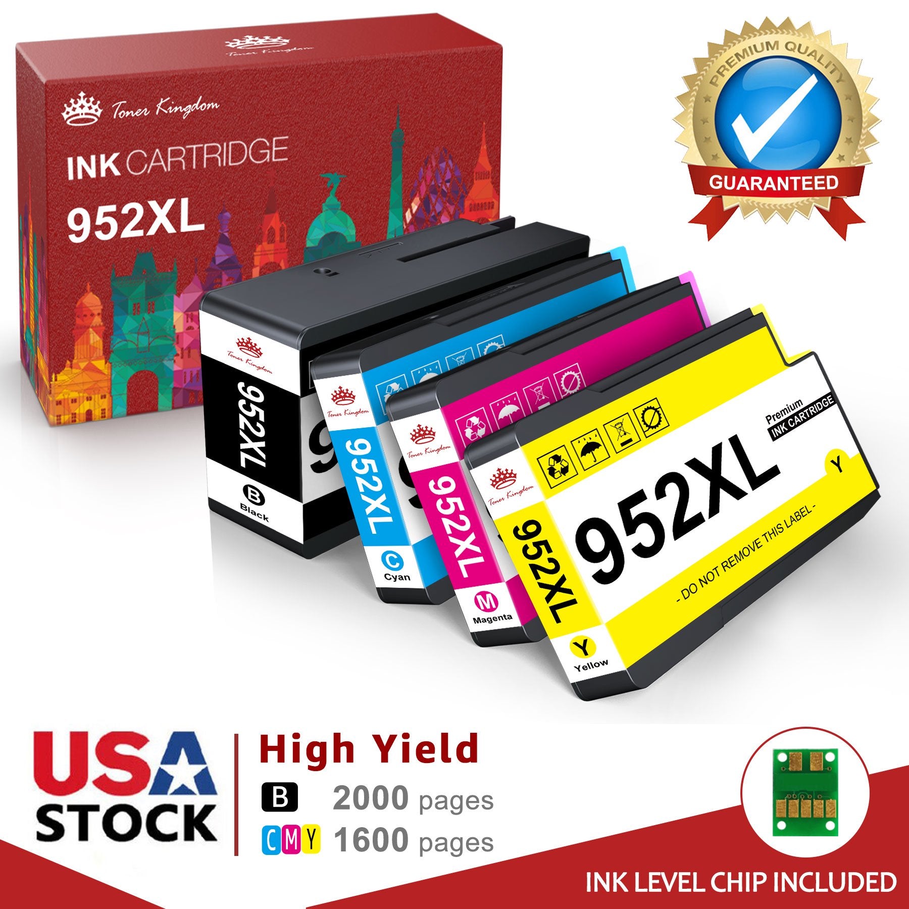 High Yield Printer Ink 952XL Replacement for HP-4 pack