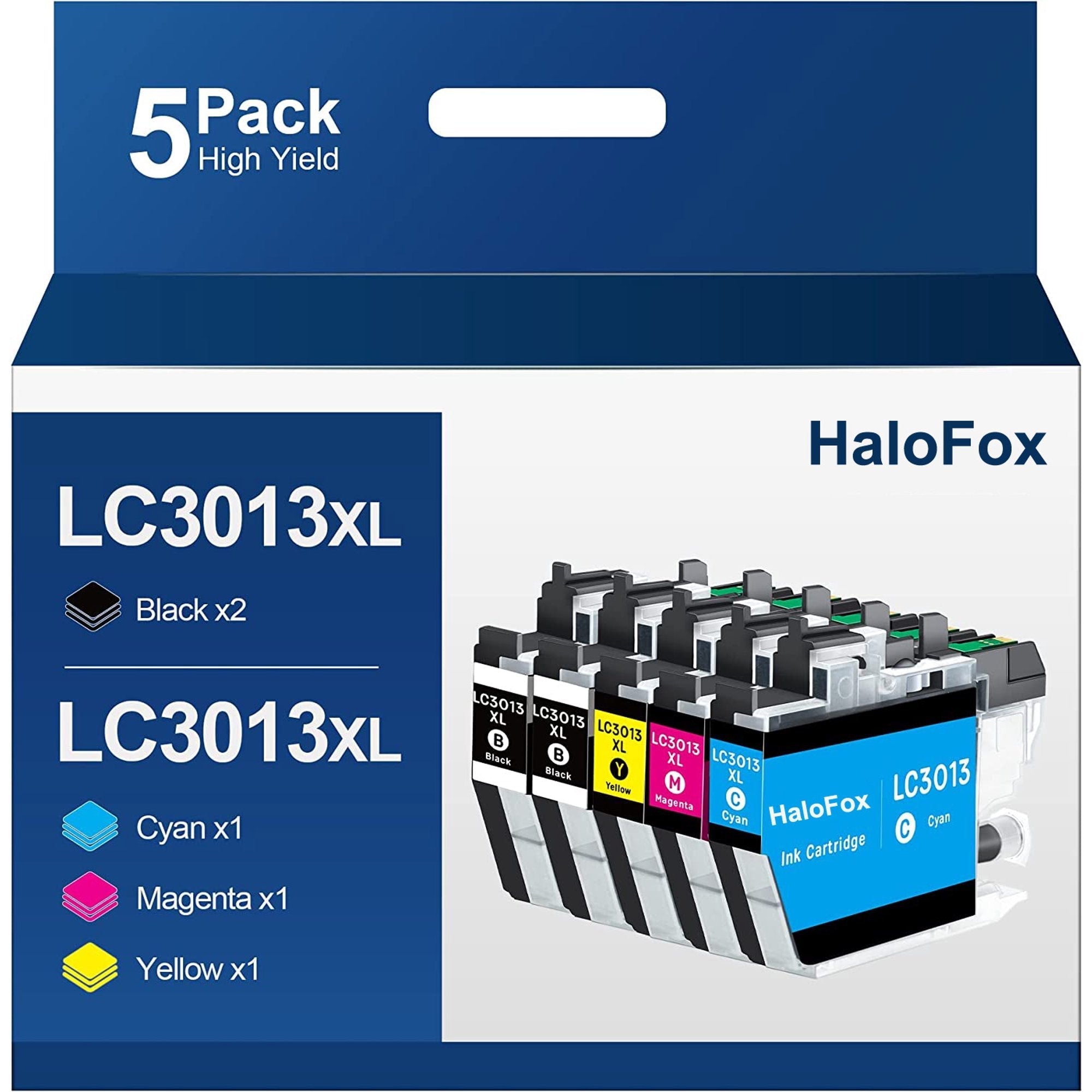 Halofox LC3013 Ink Replacement for Brother LC3011 LC3013 3011 3013(2 Black, 1 Cyan, 1 Magenta, 1 Yellow)