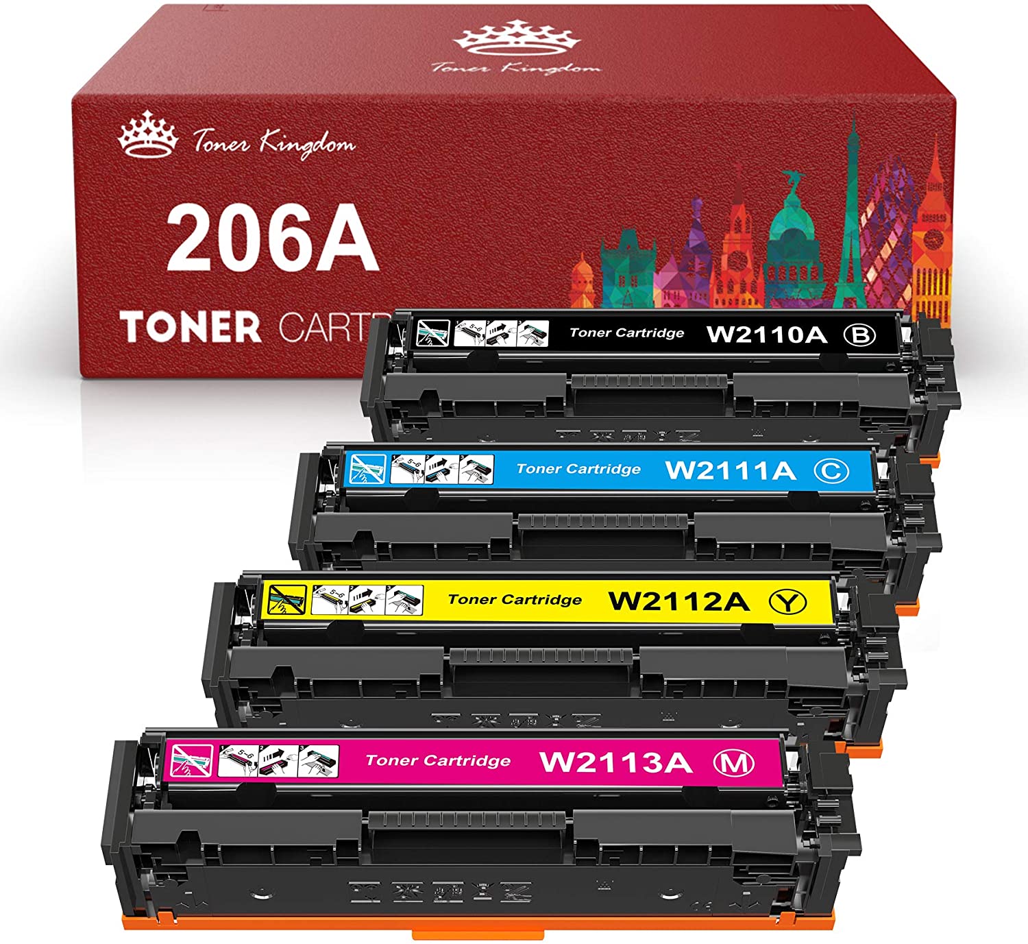 With Chip Compatible for HP 206A W2110A W2111A W2112A W2113A Toner Cartridge -4 Pack