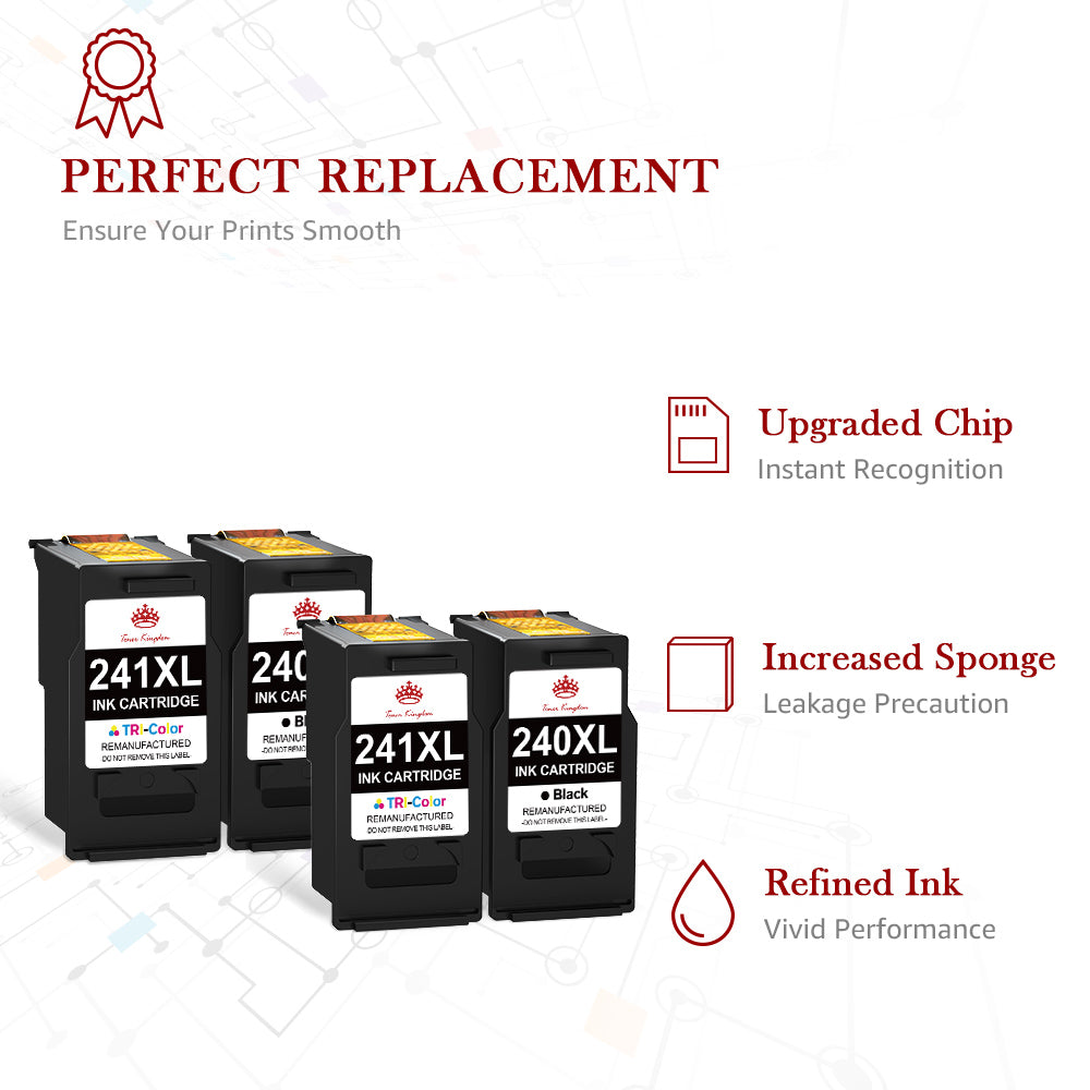 Compatible Canon 240 241 PG-240XL CL-241XL ink Cartridge (2 Black 2 Color) -4 Pack