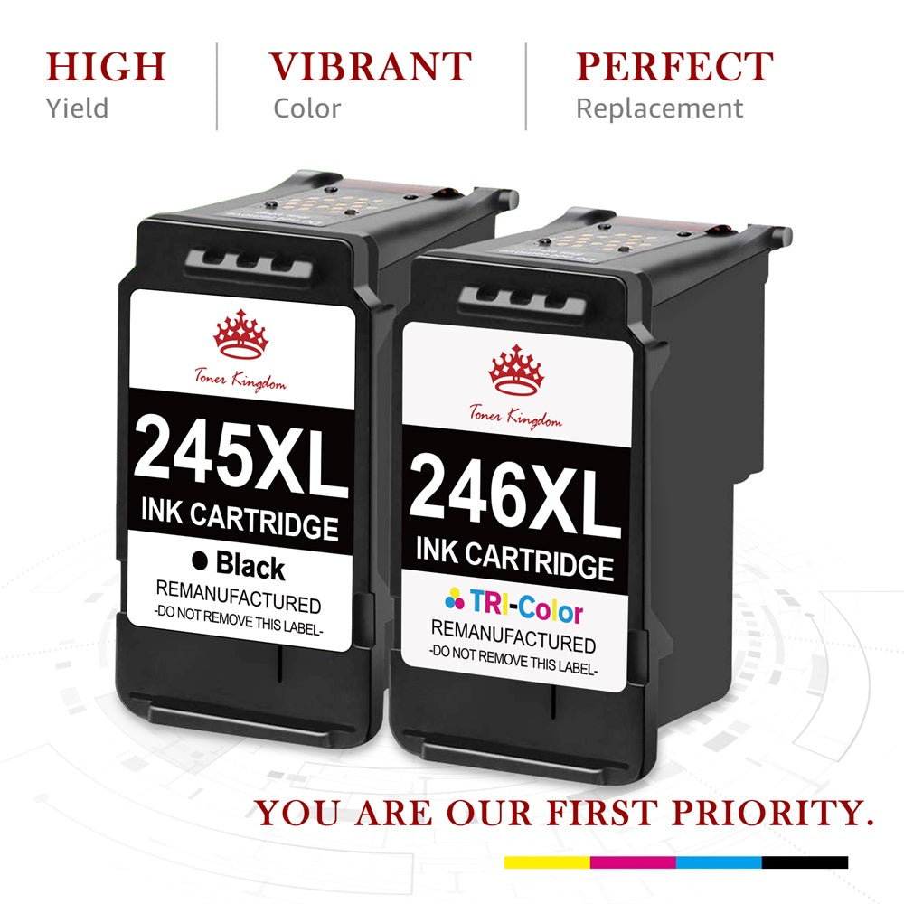BJ Replacement Ink Cartridges 2-Pack: PG-245XL Black & CL-246 XL Color For Canon Pixma MG2922, MG2522, IP2820