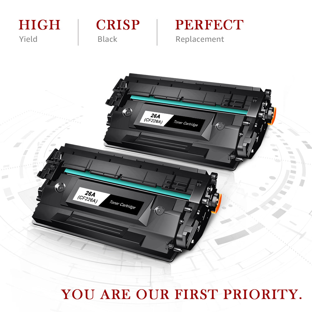 Compatible HP 26A CF226A Black Toner Cartridge - 2 Pack