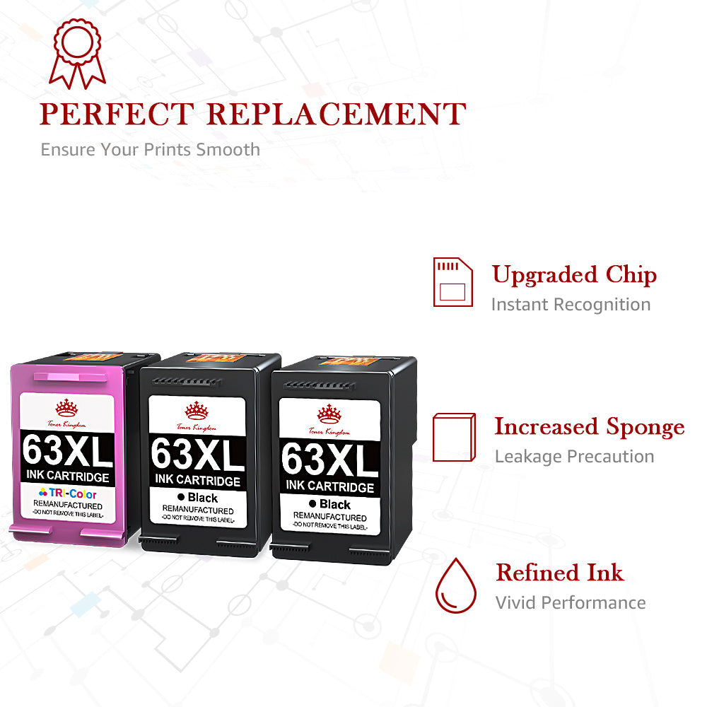 Compatible HP 63 63XL ink Cartridge (2 Black 1 Color) -3 Pack