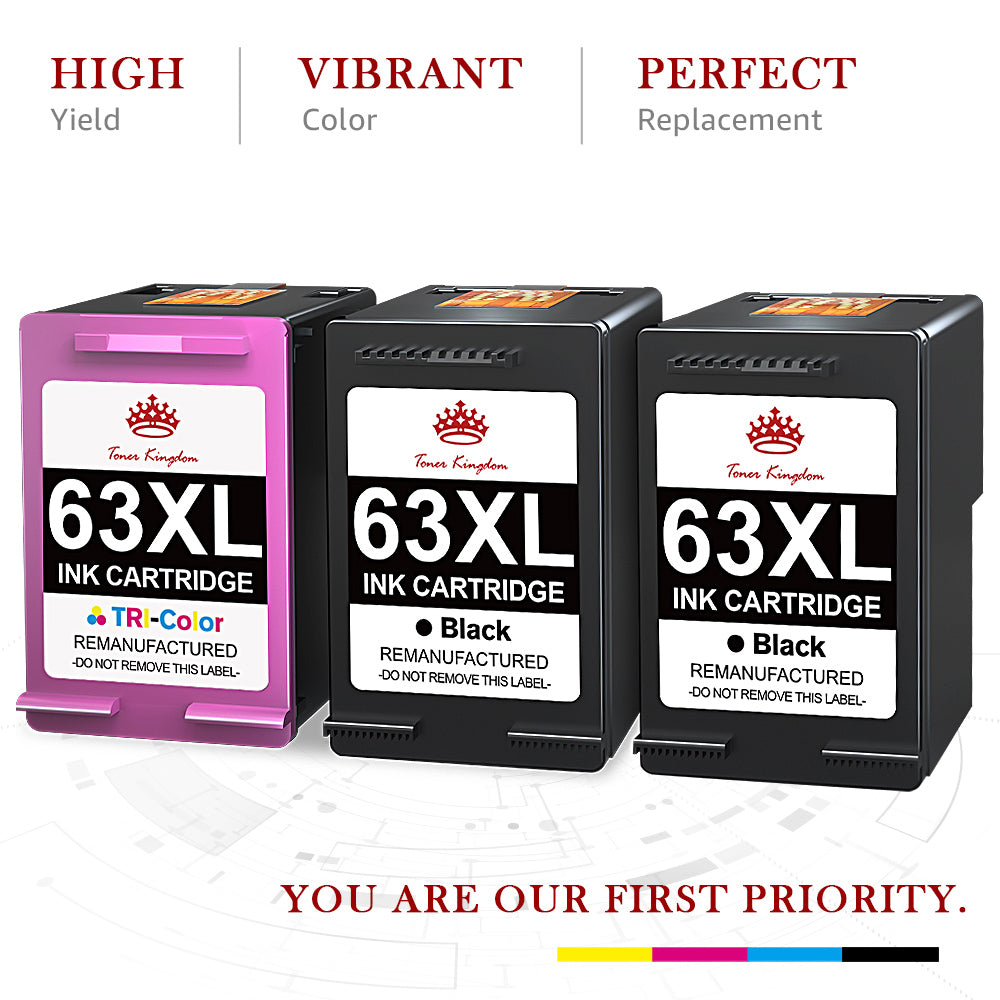 Compatible HP 63 63XL ink Cartridge (2 Black 1 Color) -3 Pack