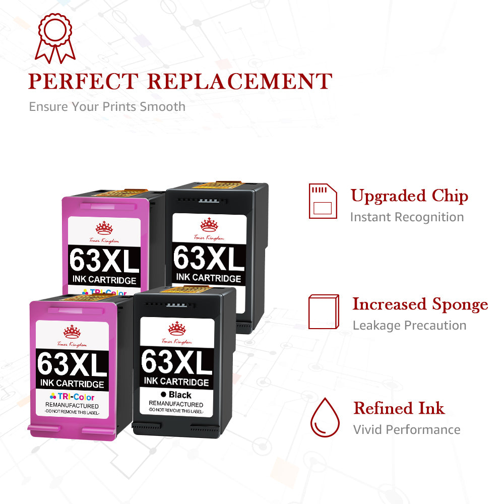 Compatible HP 63 63XL ink Cartridge (2 Black 2 Color) -4 Pack
