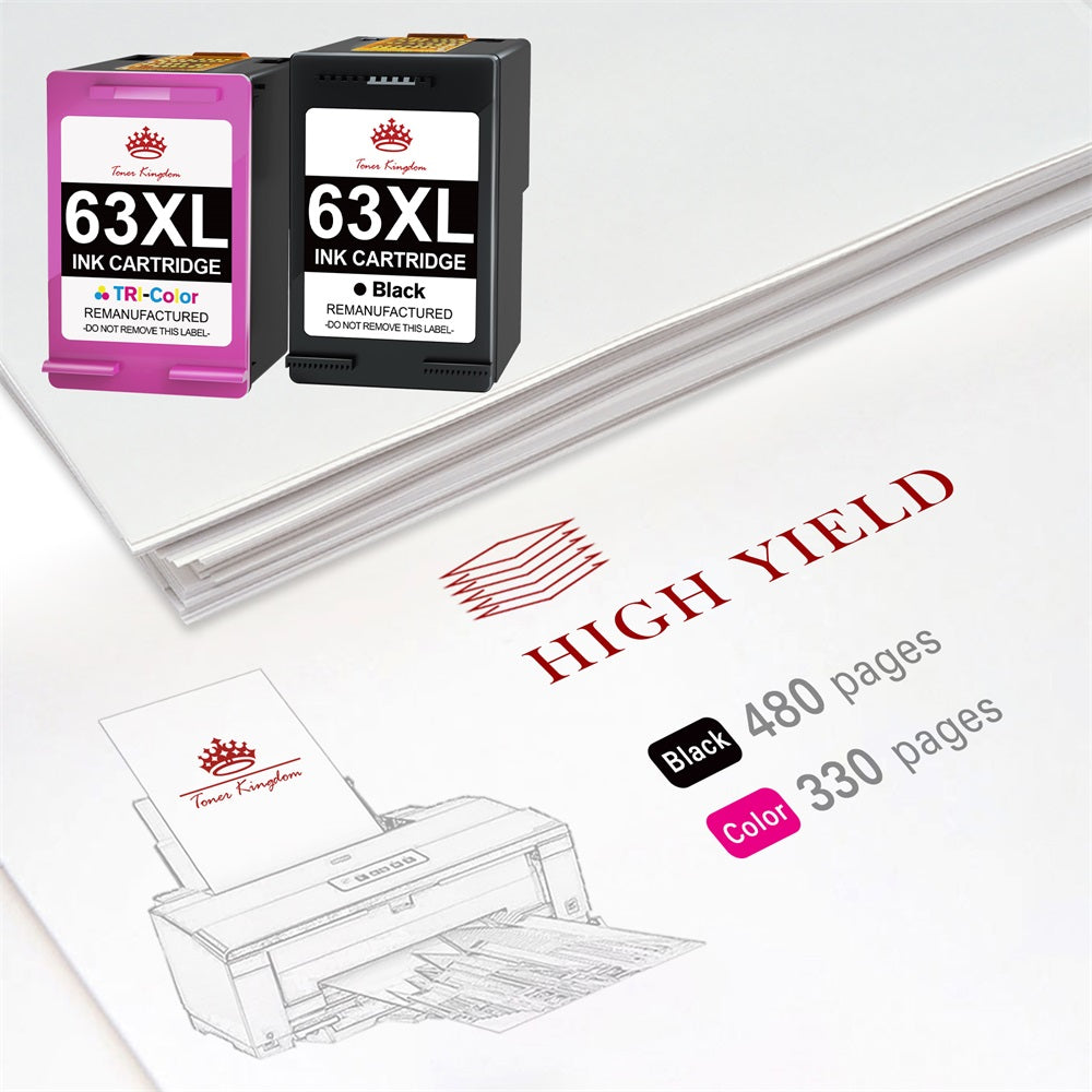 HP 63XL Remanufactured Replacement Ink Cartridges 2 pack (1 Black and 1 Tri-Color)