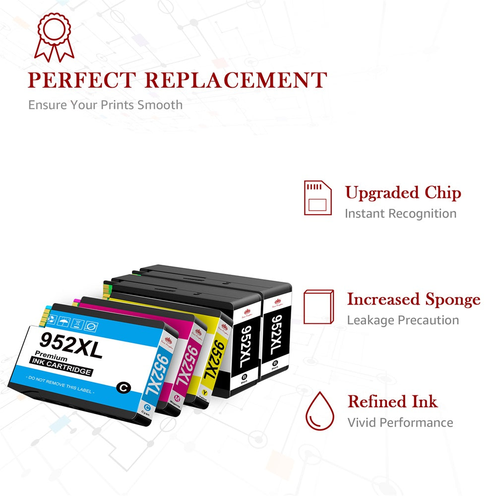 Compatible HP 952XL 952-XL Black Color ink Cartridge -5 Pack