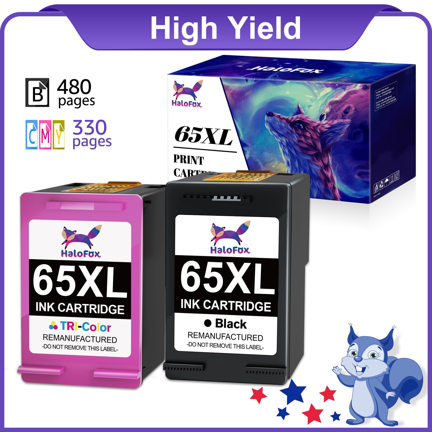Halofox Ink 65 XL Replacement for HP Printer Ink 65 Black and Color (2 Pack)