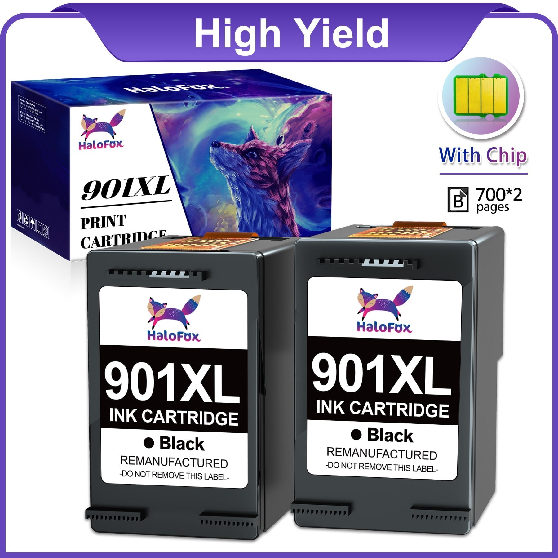 Halofox 901XL Black Ink Cartridges (2 Black)